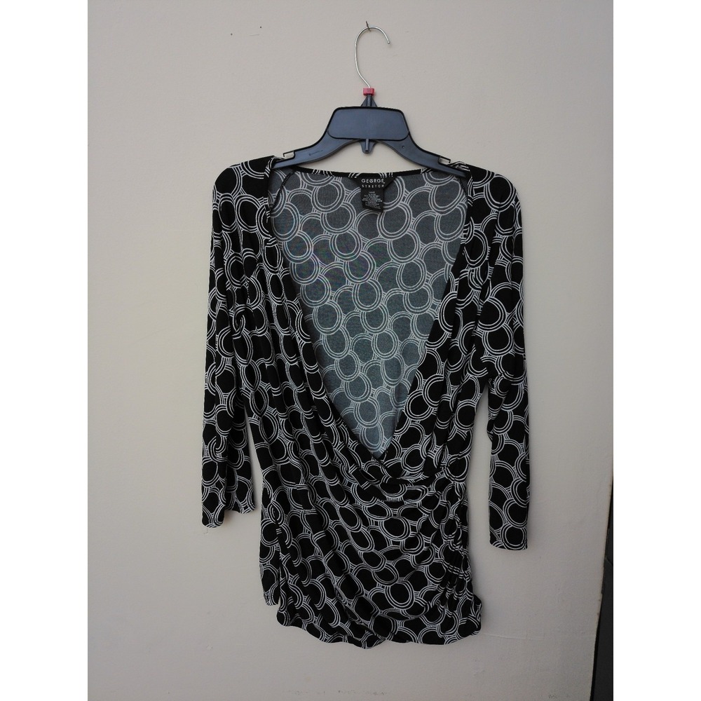 George Cowl Neck Top Womens Black White Geometric Print Stretch XL 16/18
